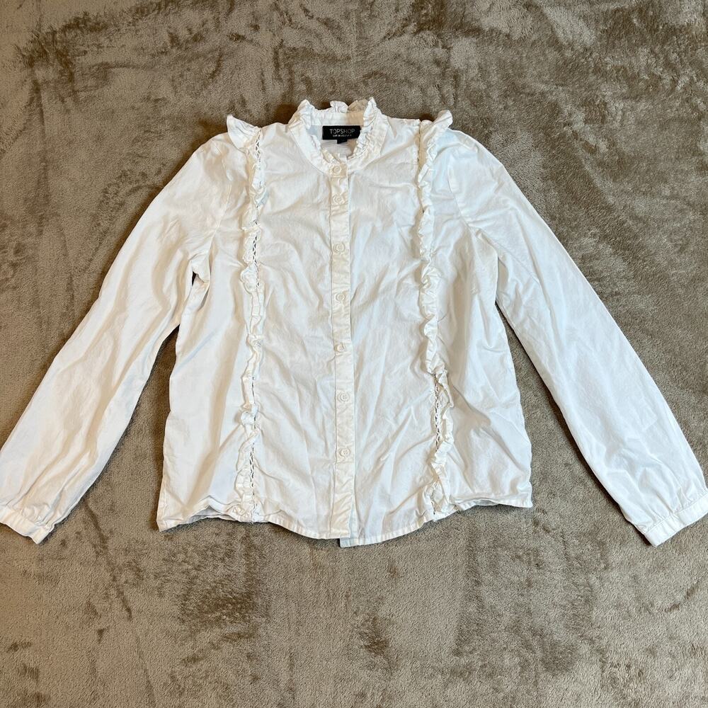 TOPSHOP Poplin Ruffle Frill Shirt White size 2